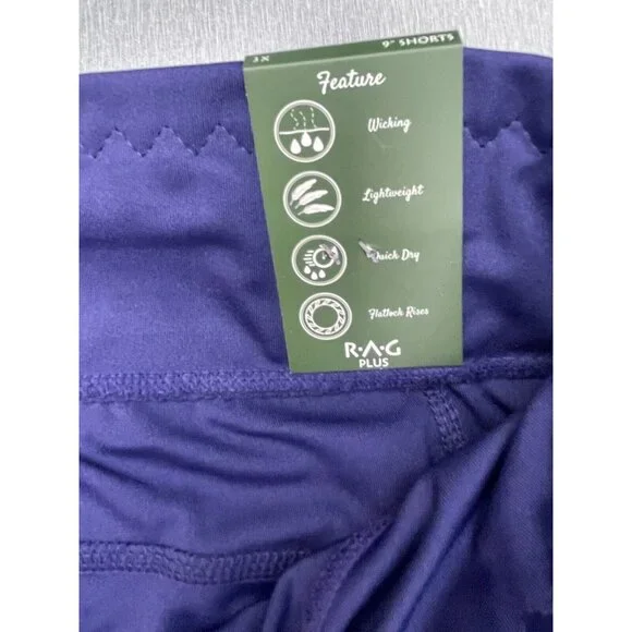 RAG Plus Navy Blue Womens High Waist 9" Inseam Shorts Stretch Zip Pockets 3X - Picture 5 of 11